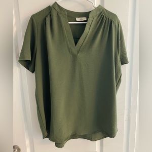 Olive solid chiffon v-neck maternity top